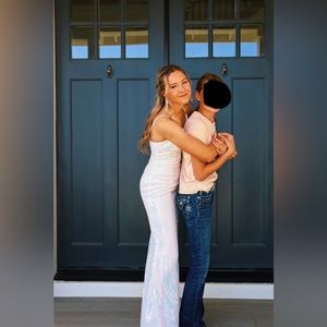 Iridescent White Glitter Prom Dress